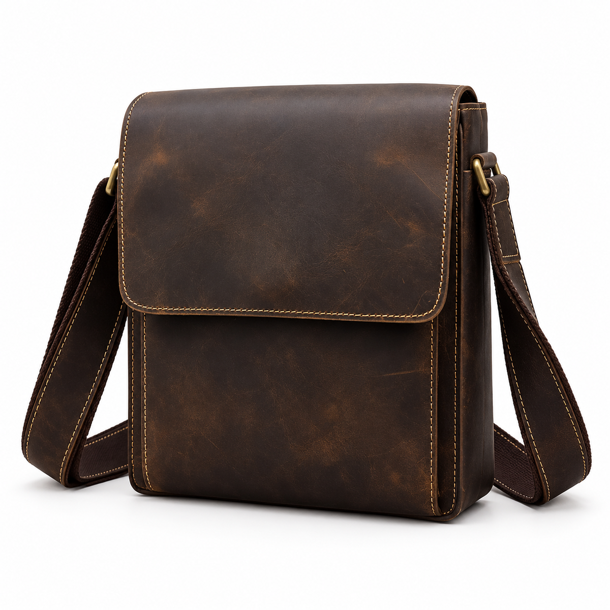 Vintage Brown Leather Crossbody Messenger Bag
