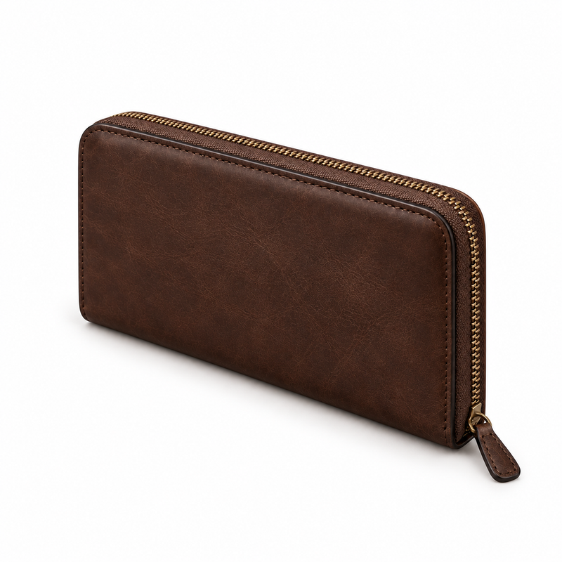 Dark Coffee Leather Zip Around Wallet-4