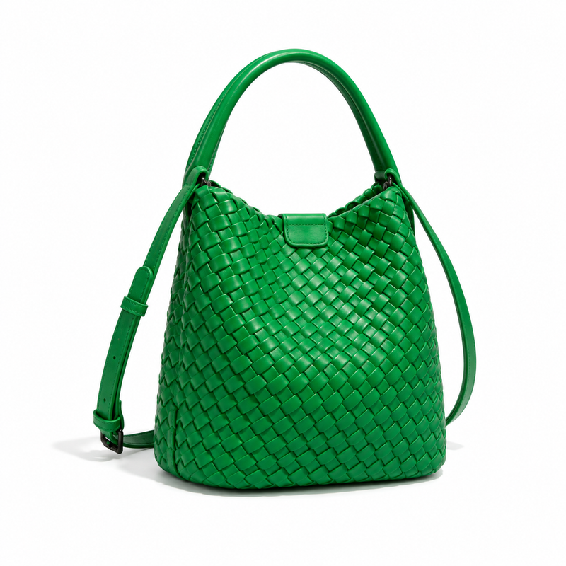 Vibrant Green Woven Bucket Shoulder Bag-1