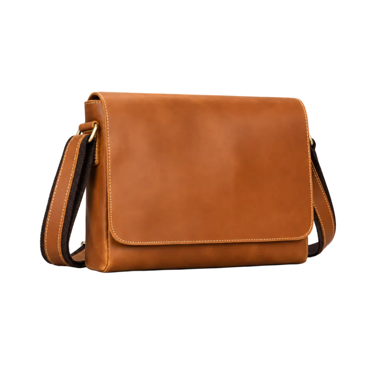 Classic Cognac Leather Crossbody Messenger Bag