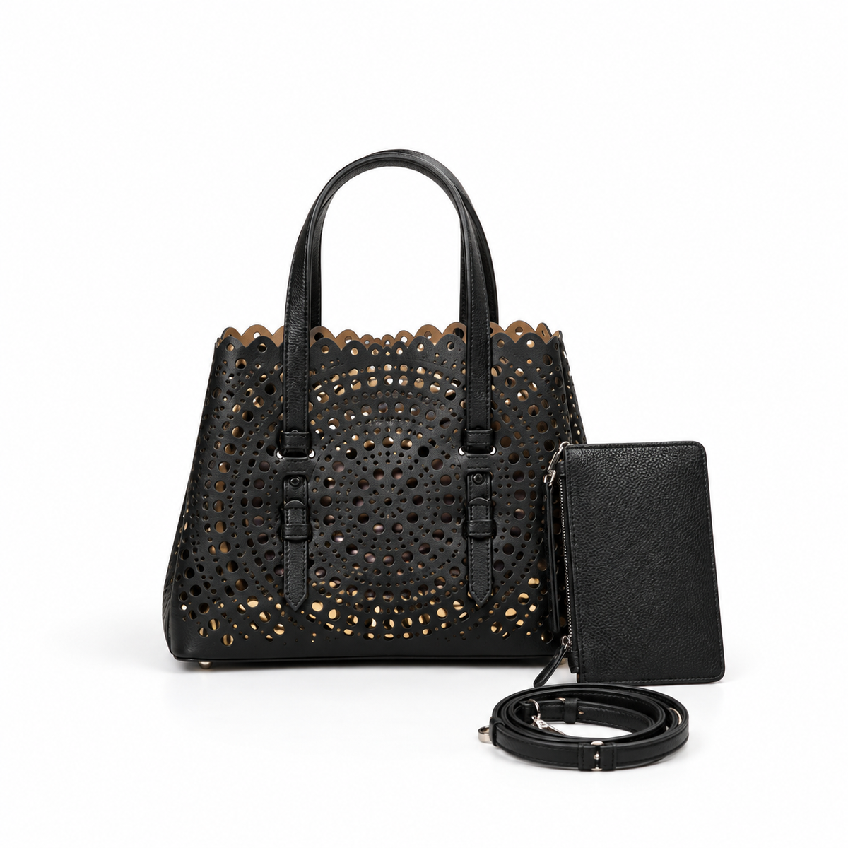 Elegant Black Laser Cut Tote Handbag-4
