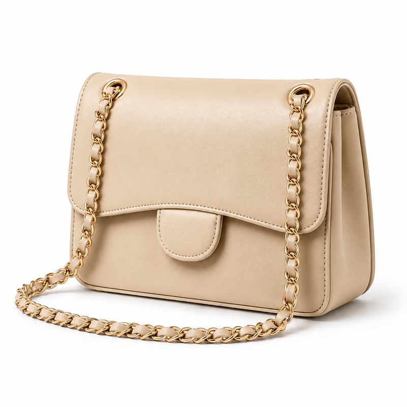 Elegant Beige Chain Strap Shoulder Bag-4