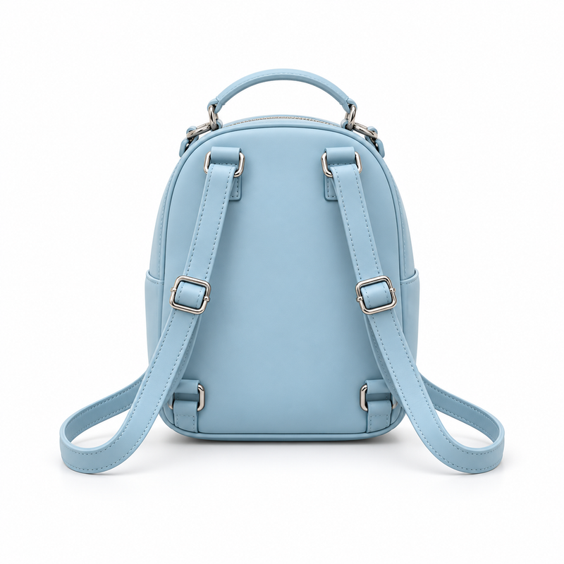 Powder Blue Vegan Leather Mini Backpack-2