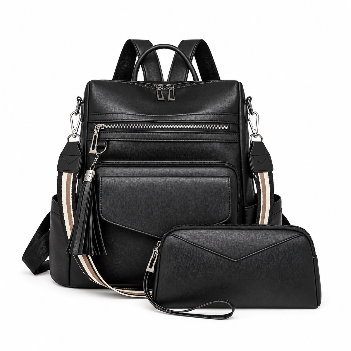 Black Tassel Backpack With Matching Wristlet-4
