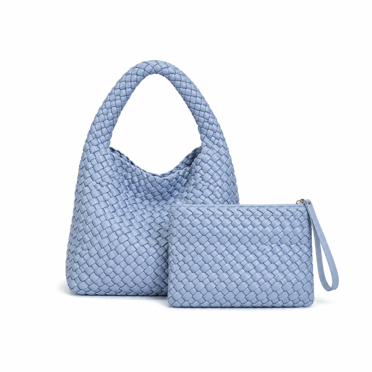 Powder Blue Woven Handbag Pouch Set-2
