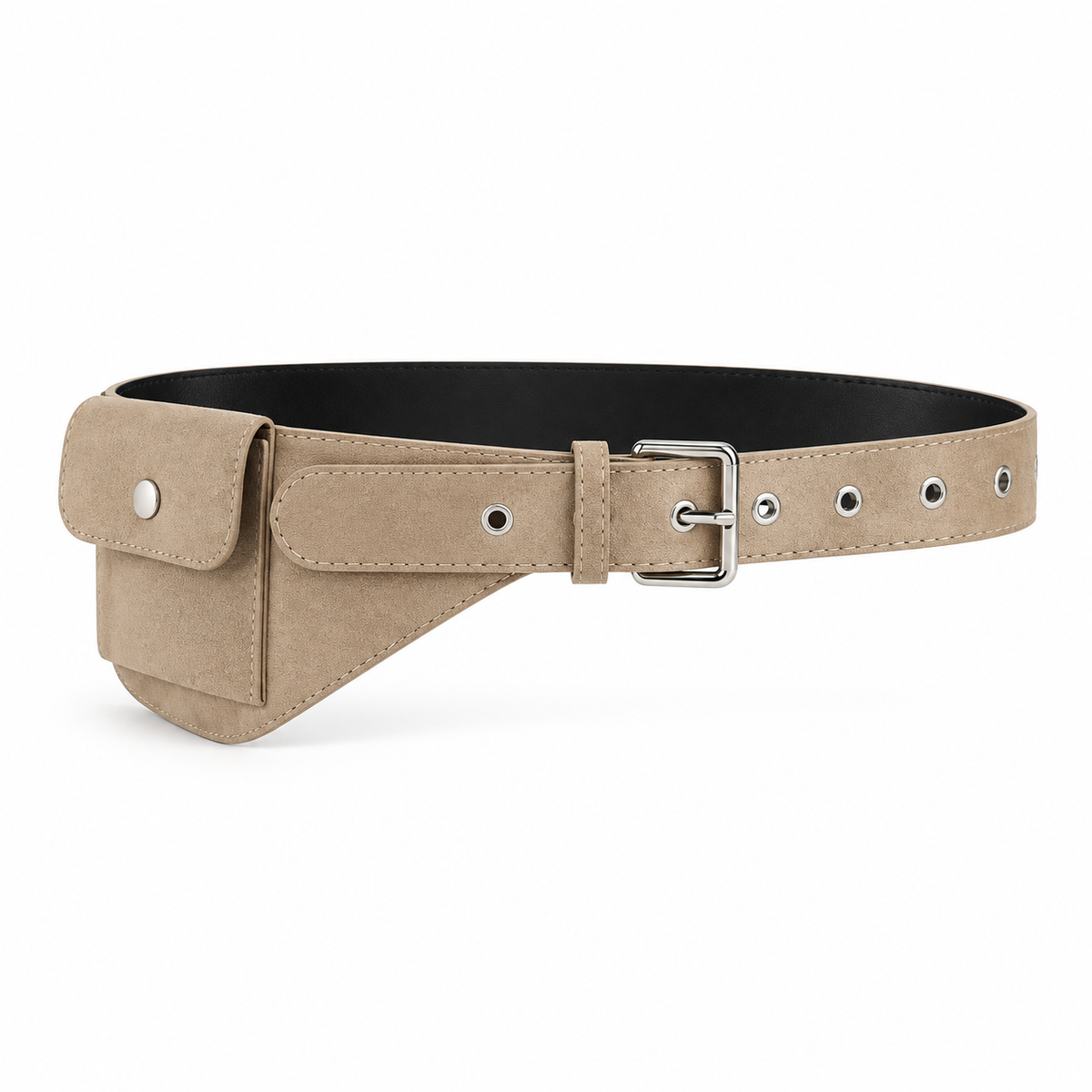Beige Adjustable Belt With Compact Pouch-4