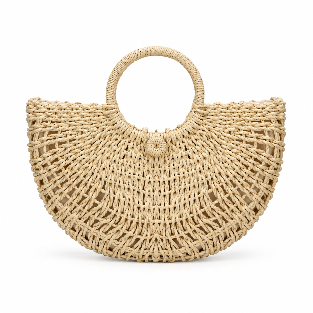Natural Woven Raffia Half Moon Handbag-2