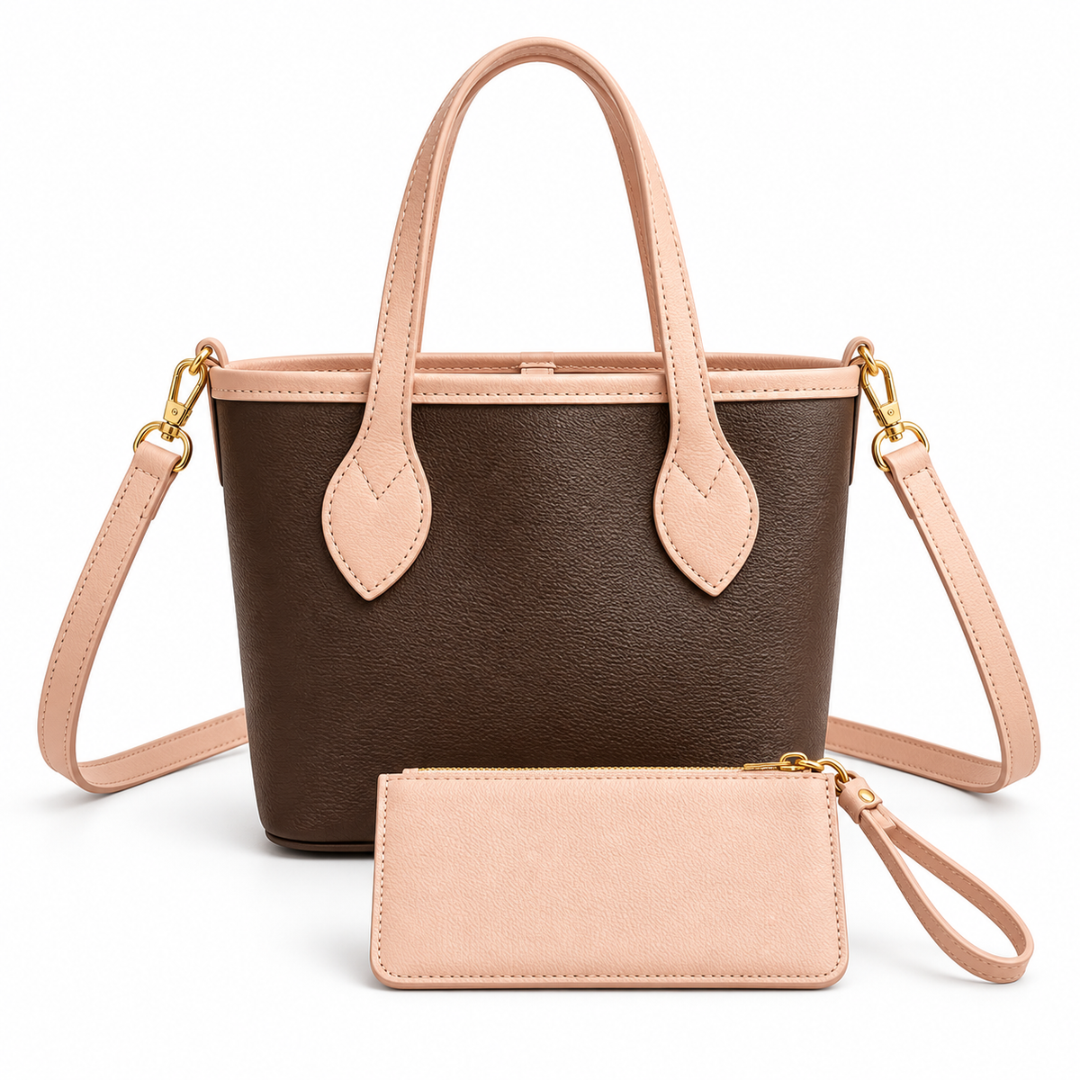 Chocolate Blush Leather Canvas Tote Set-4