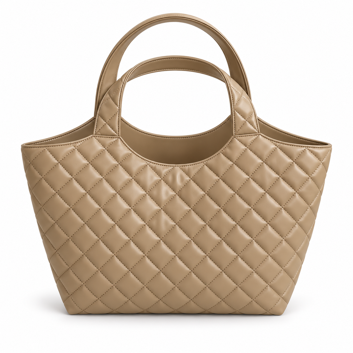 Khaki Quilted Vegan Leather Tote Bag-4