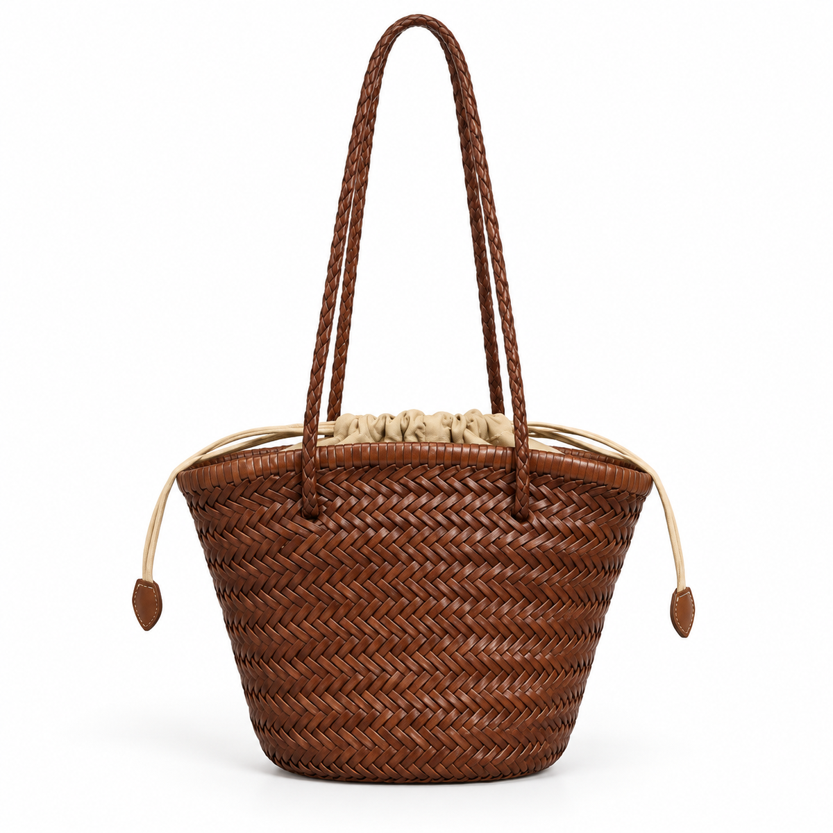 Coffee Woven Tote With Braided Straps