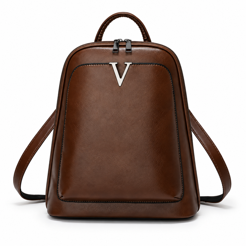 Elegant Brown Backpack With Silver Detail-2