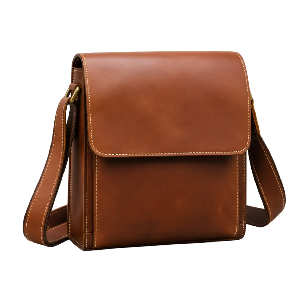 Classic Brown Leather Crossbody Messenger Bag
