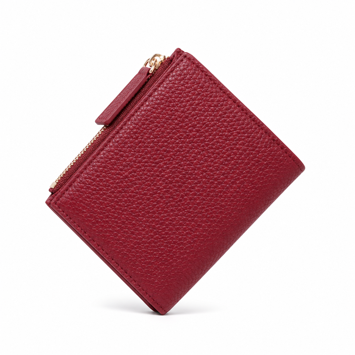 Burgundy Pebbled Wallet With Snap Closure-2