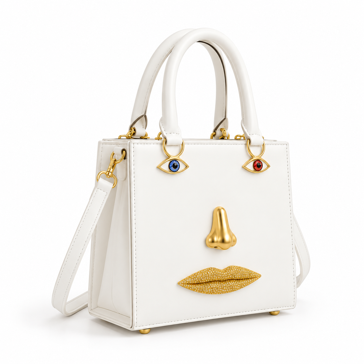 Artistic Face Detail Structured White Handbag-1