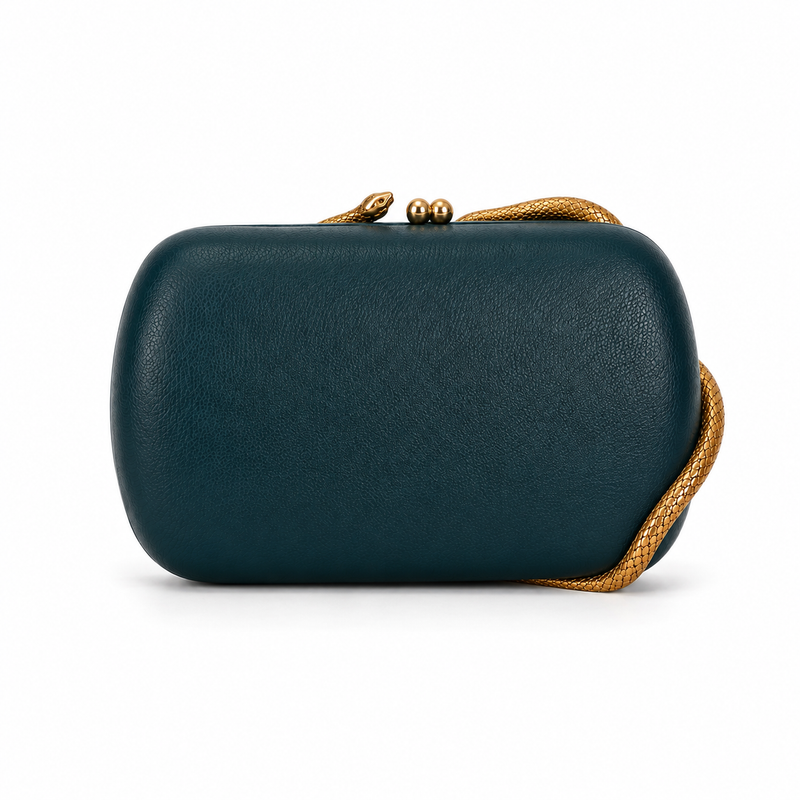 Luxury Teal Snake-Handle Clutch Bag-2