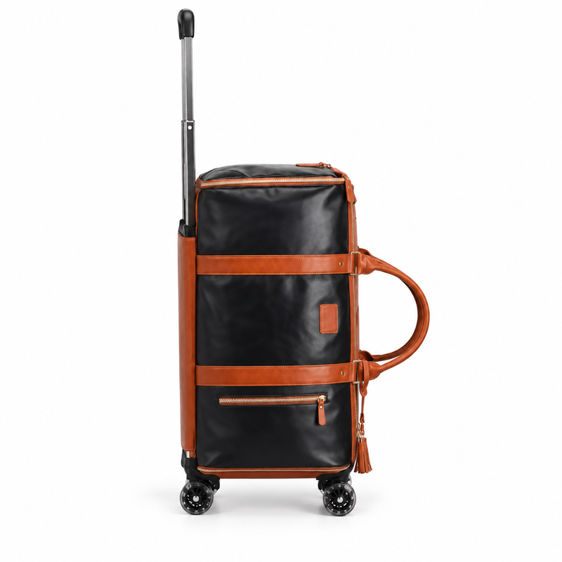 Black Brown Trim Wheeled Travel Duffel-4