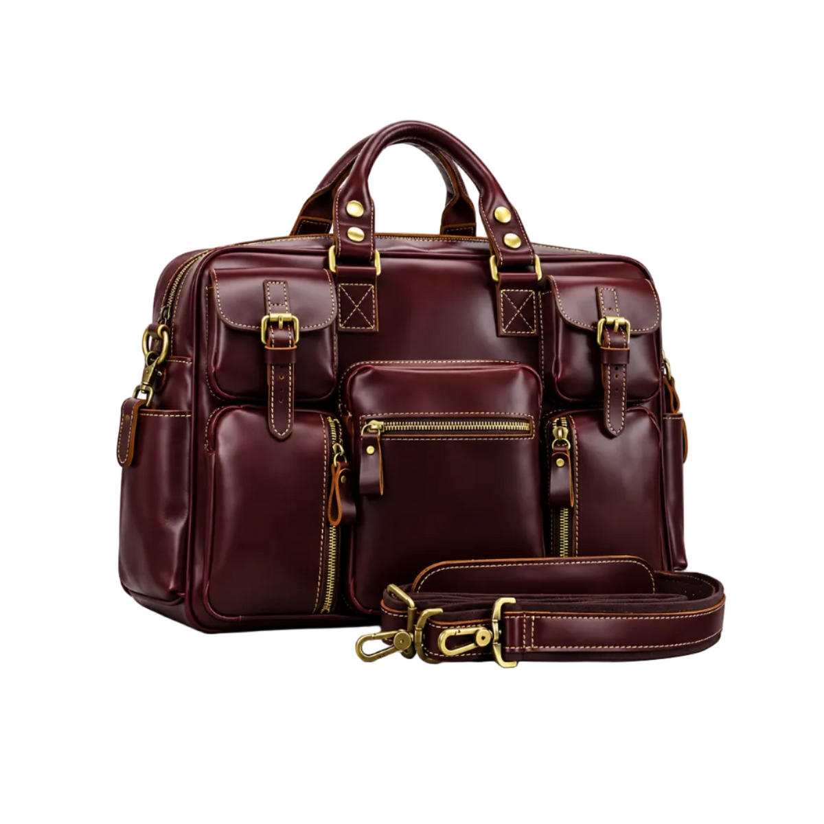 Dark Brown Leather Duffel Travel Bag