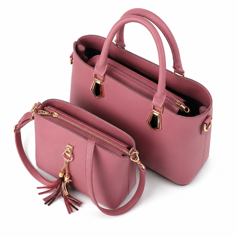 2-Piece Dusty Rose Handbag Set with Tote and Crossbody Bag-4