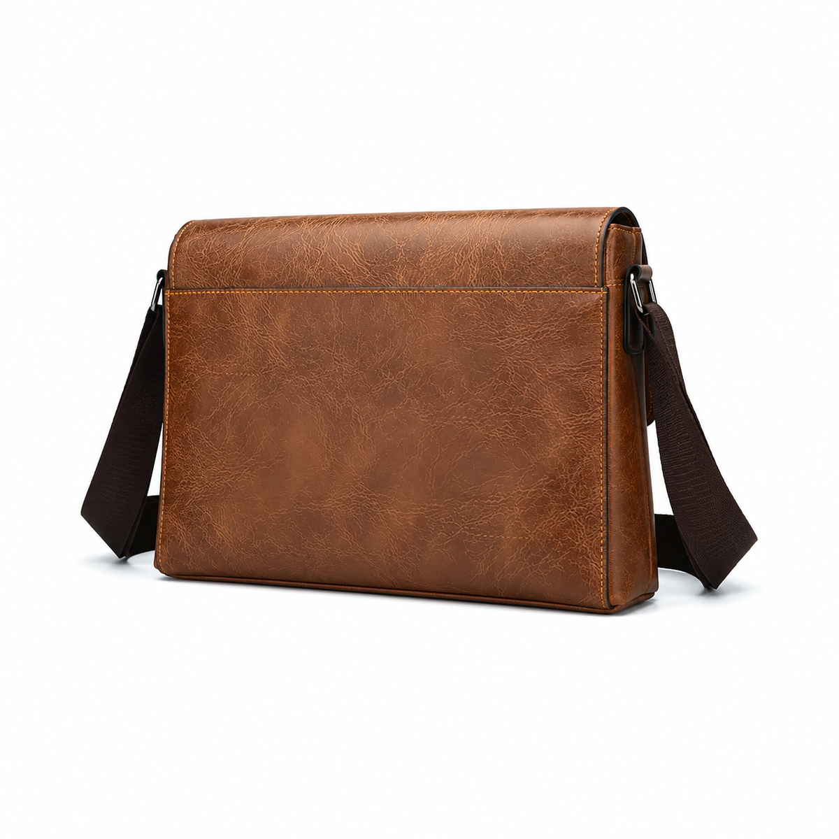 Classic Brown Leather Look Crossbody Messenger Bag