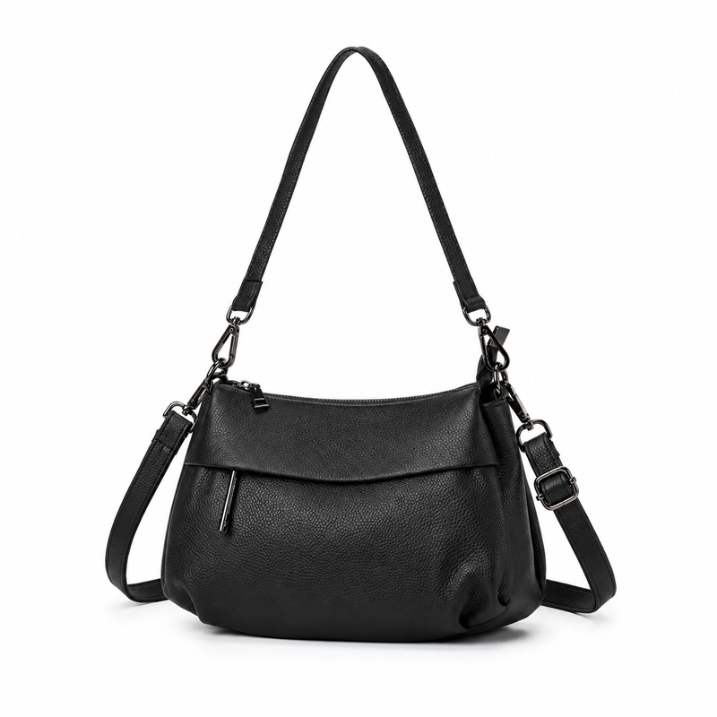 Classic Black Textured Shoulder Crossbody Bag-4