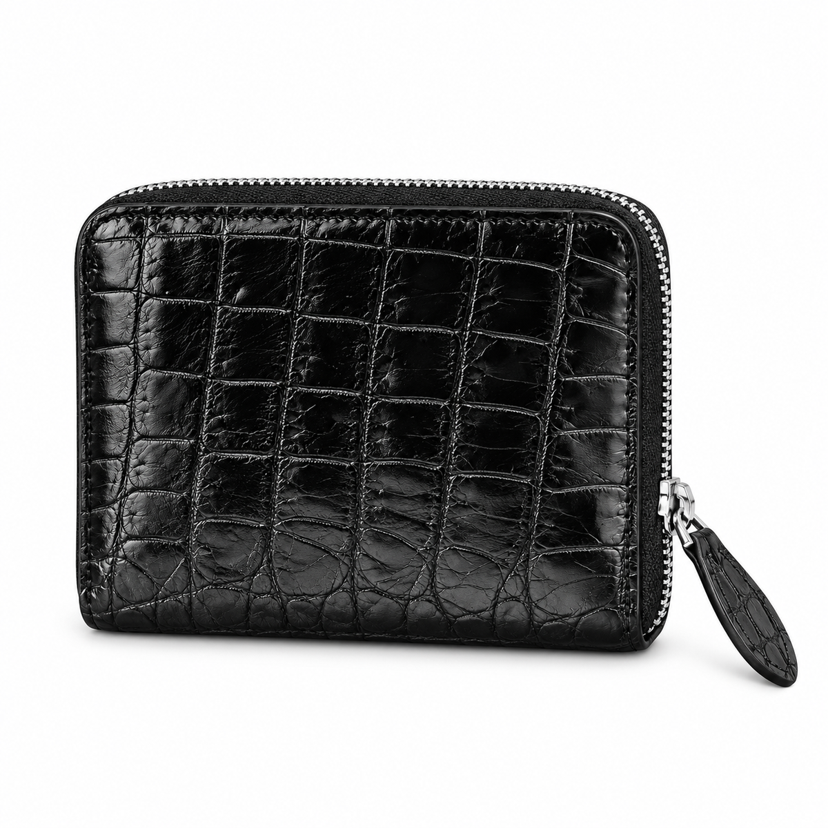 Black Crocodile Textured Compact Zipper Wallet