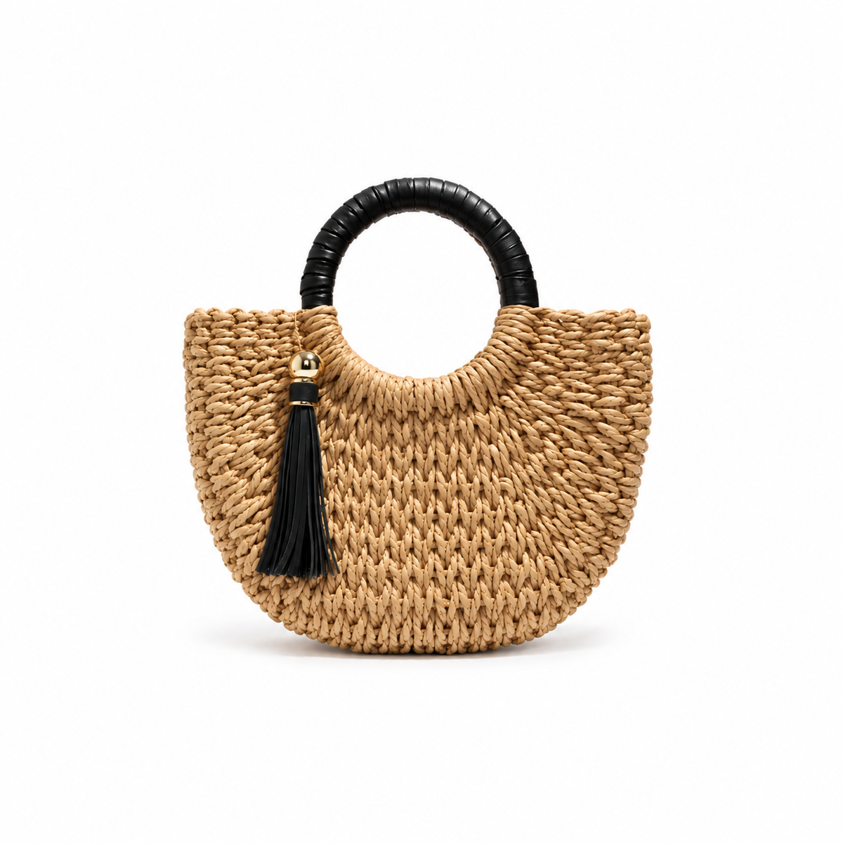 Natural Woven Straw Tassel Handbag Tote-2
