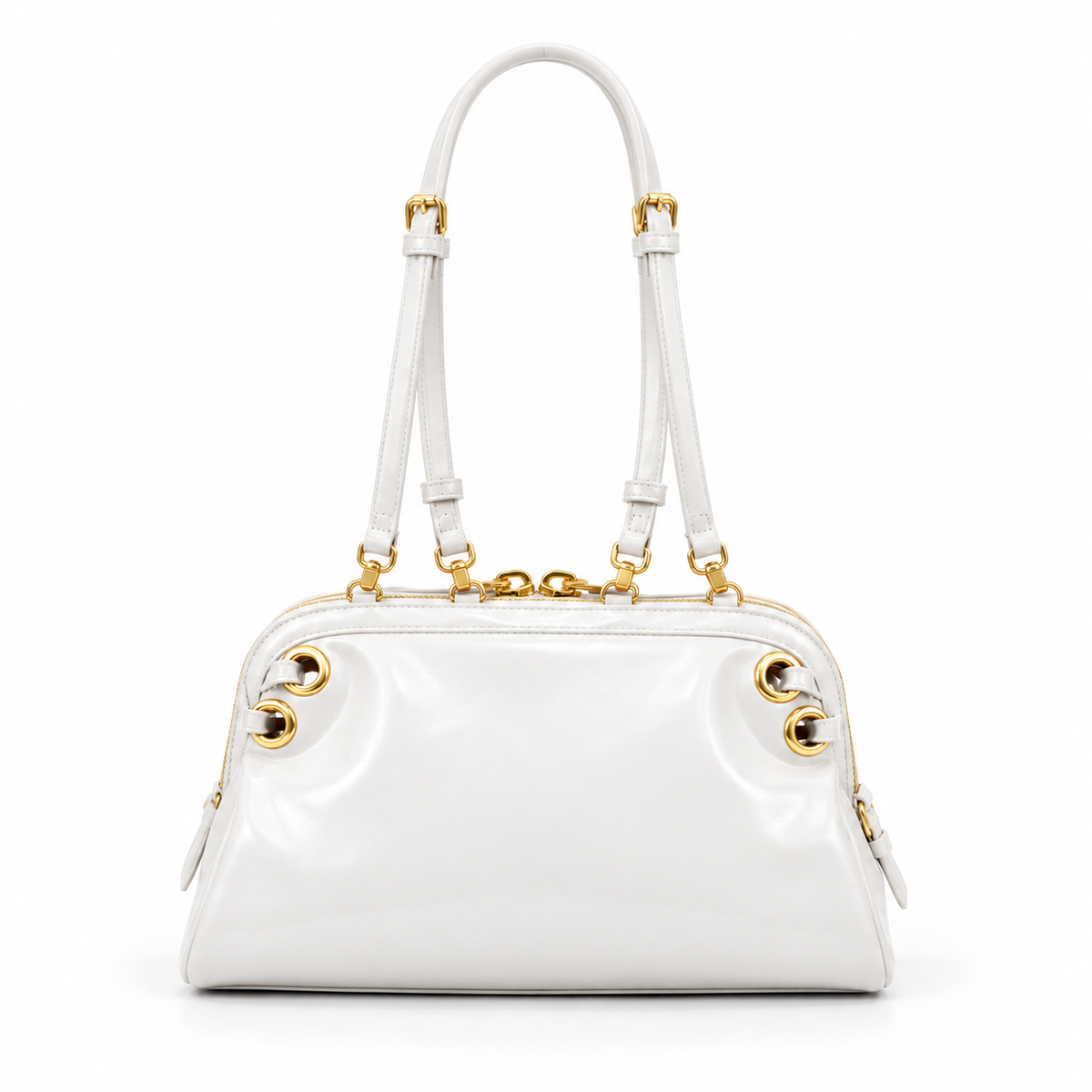 Elegant White Glossy Gold Hardware Handbag-2