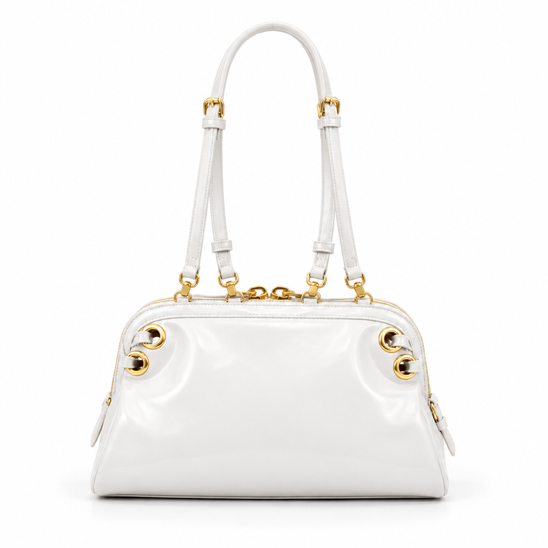 Elegant White Glossy Gold Hardware Handbag-2