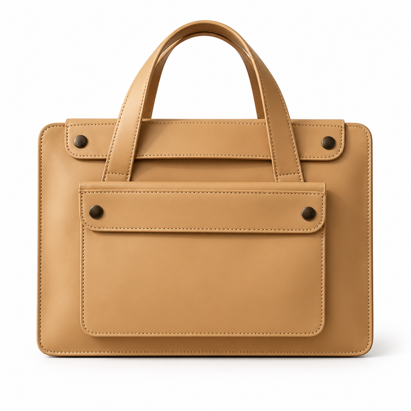 Khaki Leather Laptop Bag With Handles-4
