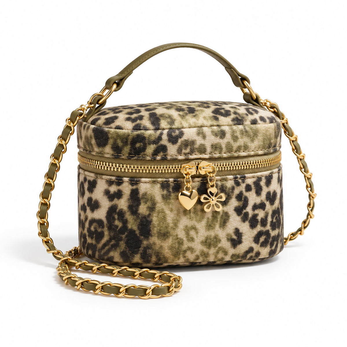 Apricot Leopard Print Crossbody Charm Bag