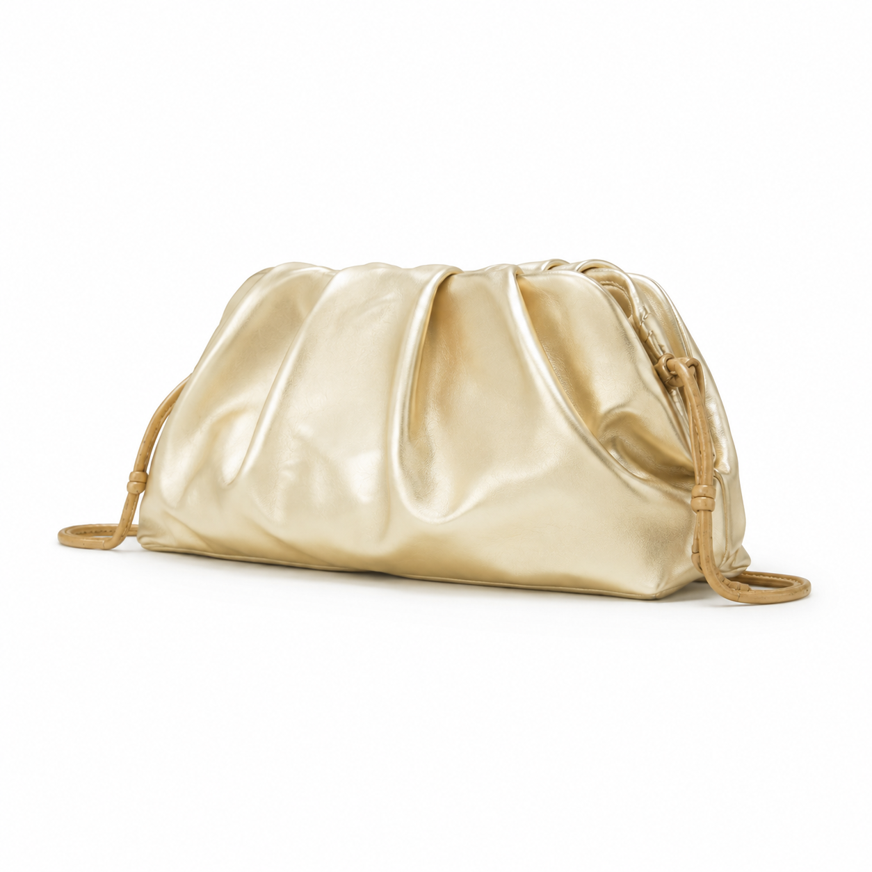 Champagne Gold Ruched Pouch Clutch Bag-3