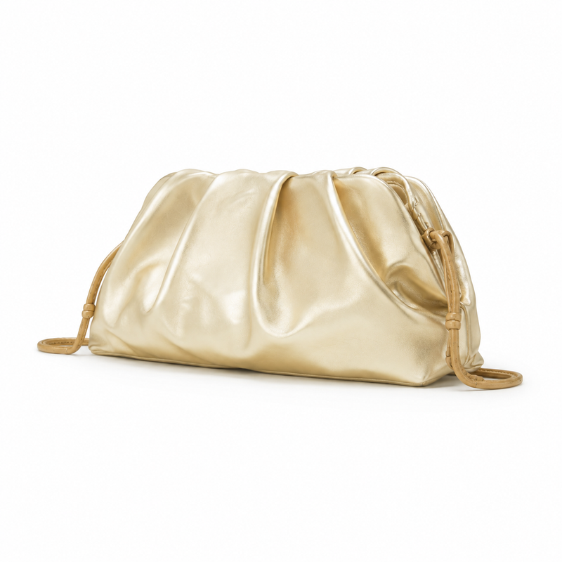 Champagne Gold Ruched Pouch Clutch Bag-3