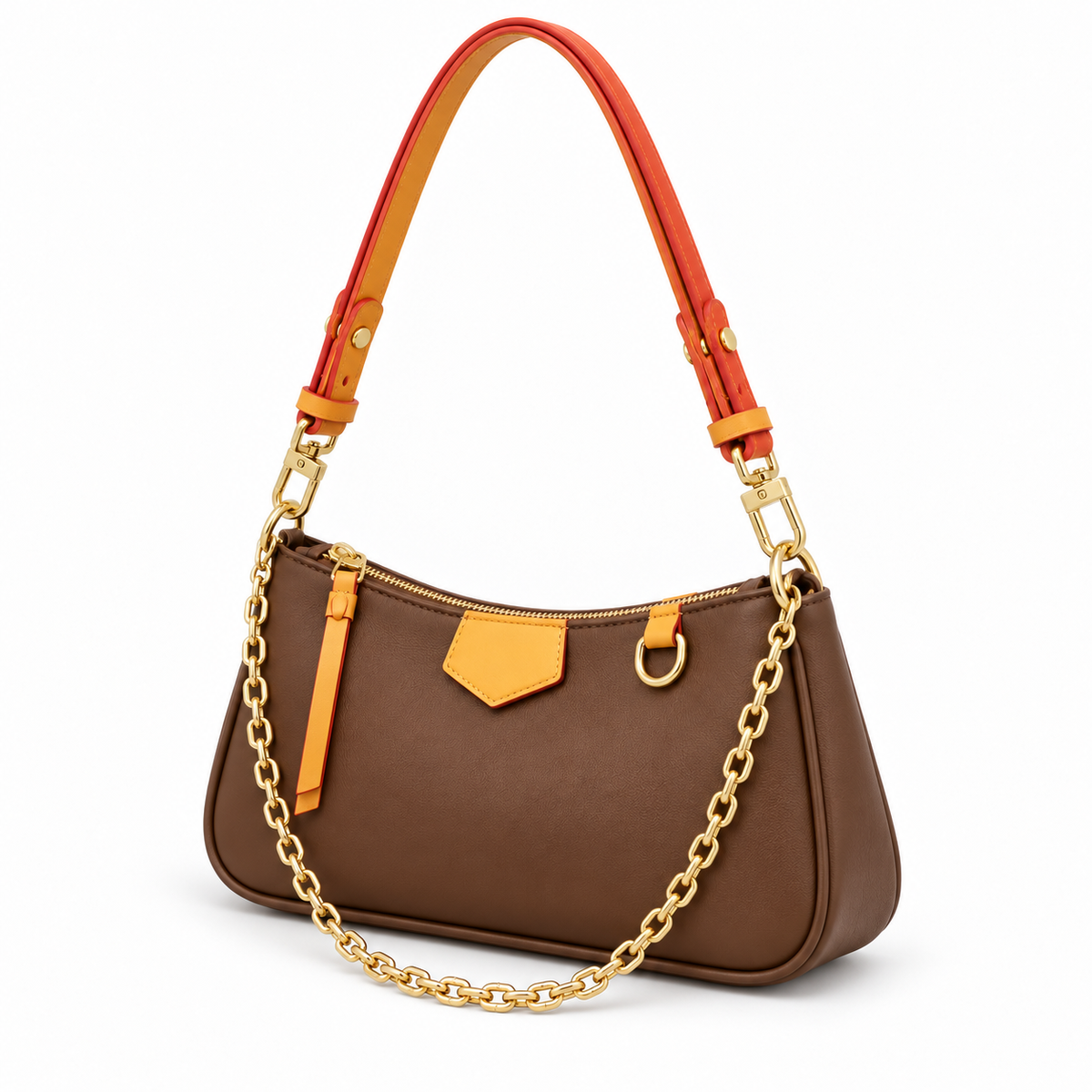 Coffee Brown Vegan Leather Shoulder Bag-3