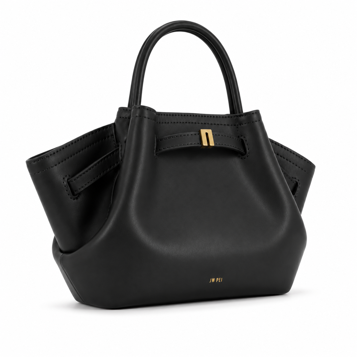 Matte Black Winged Top-Handle Handbag-4