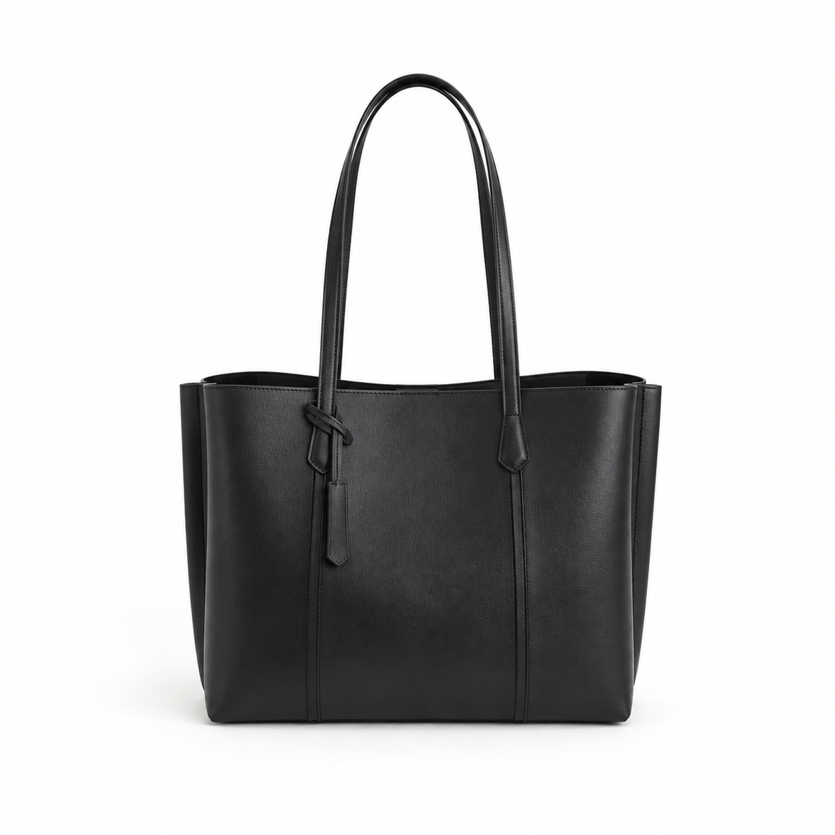 Classic Black Leather Shoulder Tote Bag-4