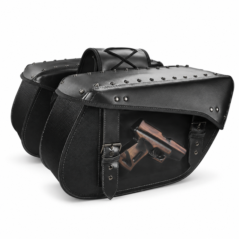 Black Studded Dual Motorcycle Saddle Bag-1