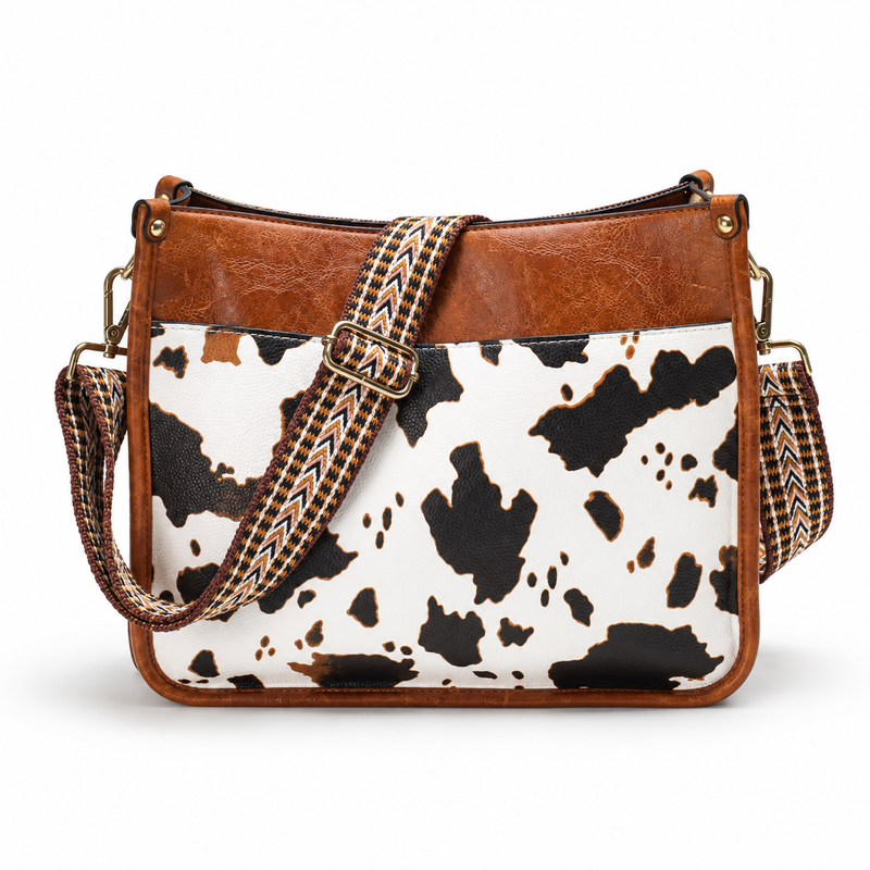 Brown Cow Print Adjustable Crossbody Bag-3