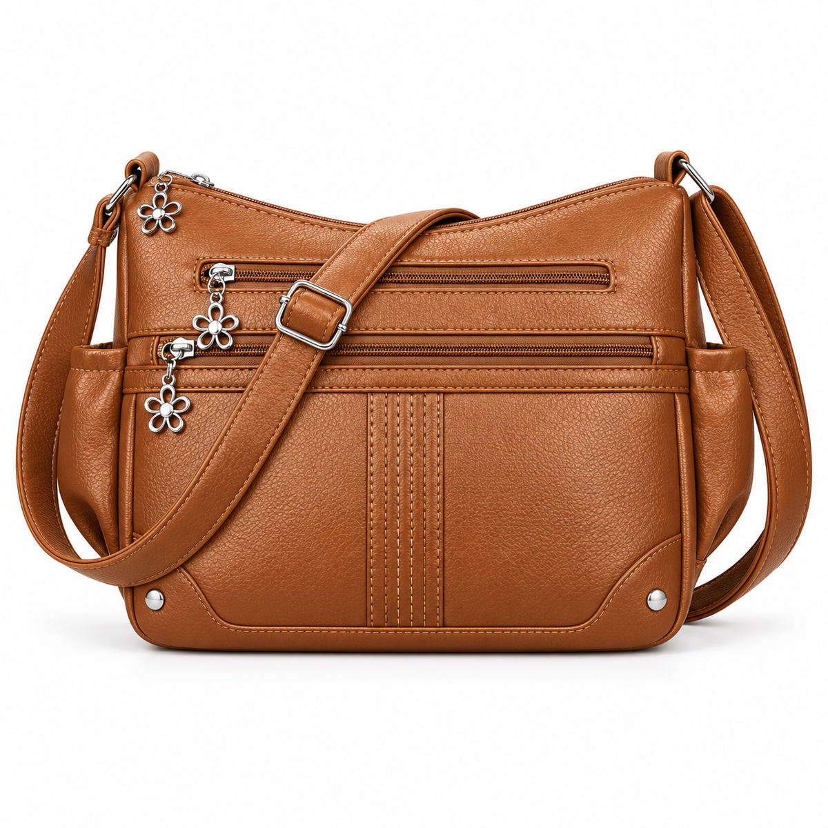 Tan Brown Satchel Bag With Pockets-4