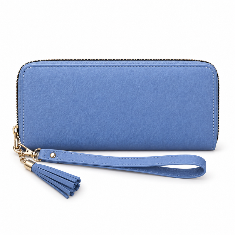 Blue Color Block Tassel Wristlet Wallet-3