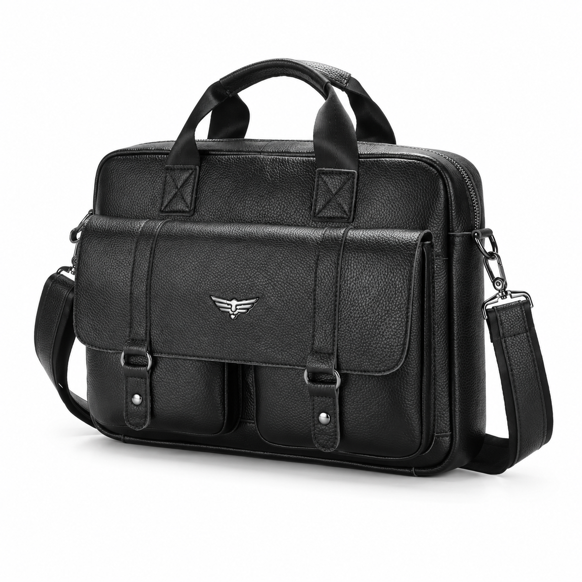 Classic Black Leather Briefcase Shoulder Bag-3