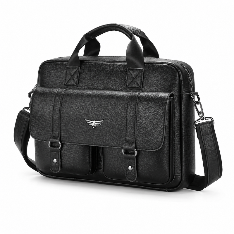 Classic Black Leather Briefcase Shoulder Bag-3