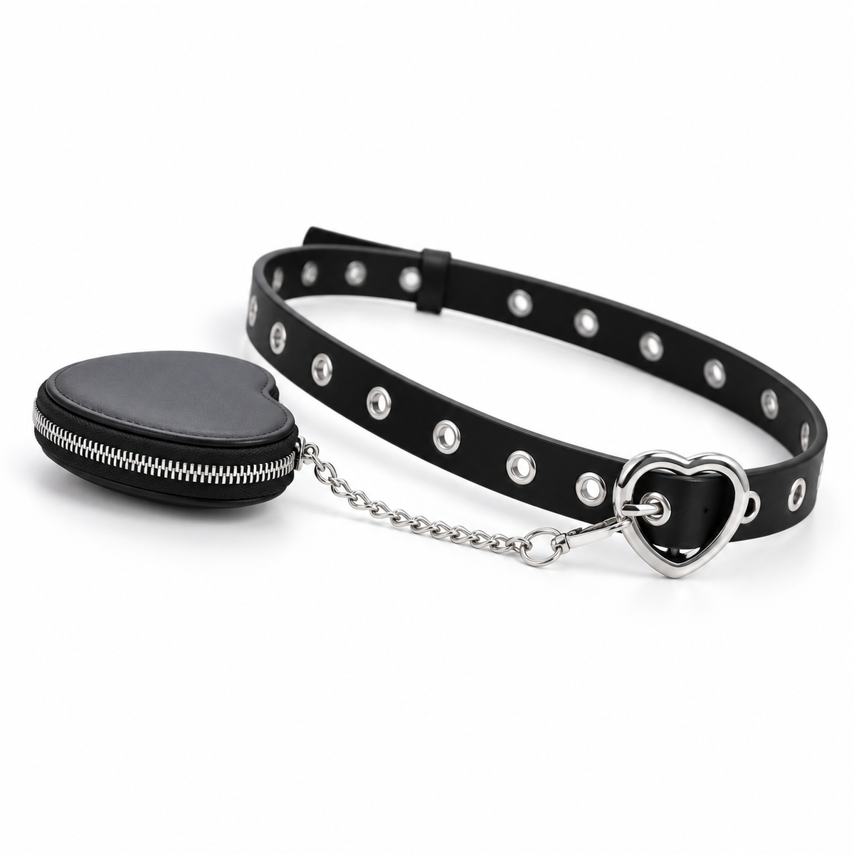 Black Heart Buckle Belt Pouch Set-3