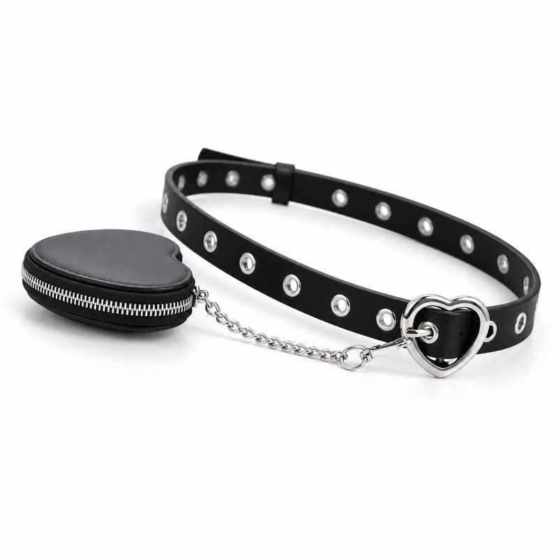Black Heart Buckle Belt Pouch Set-3