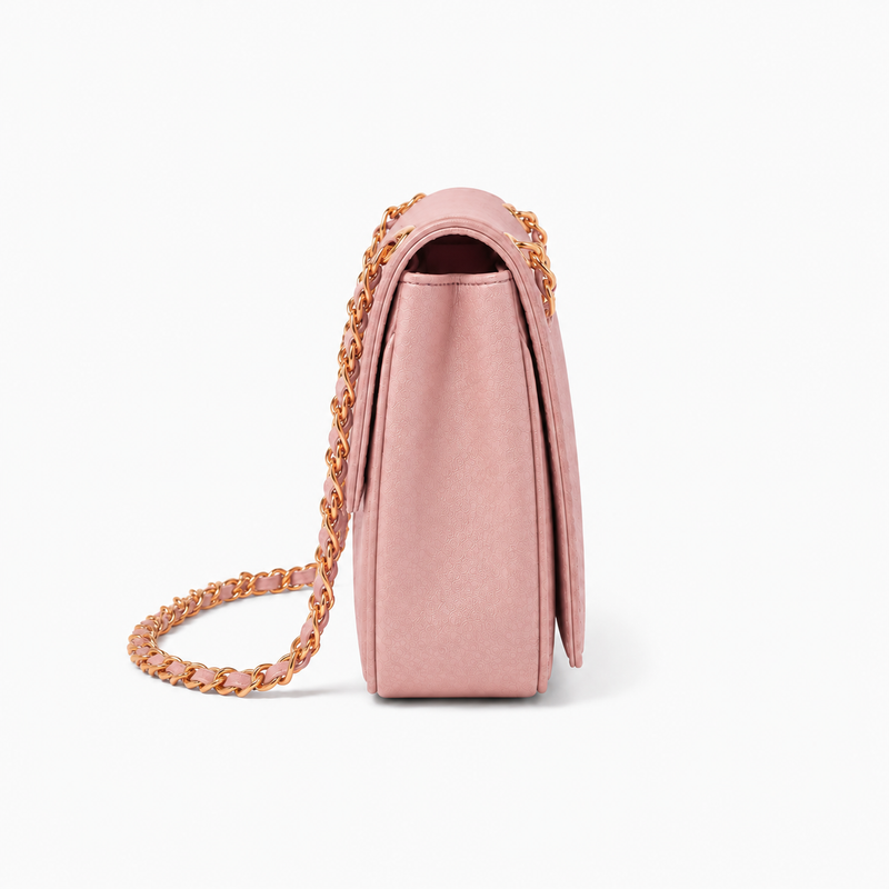 Blush Pink Textured Chain Shoulder Bag-3