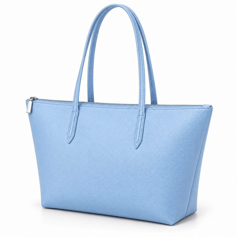 Light Blue Leather Canvas Tote Bag-4