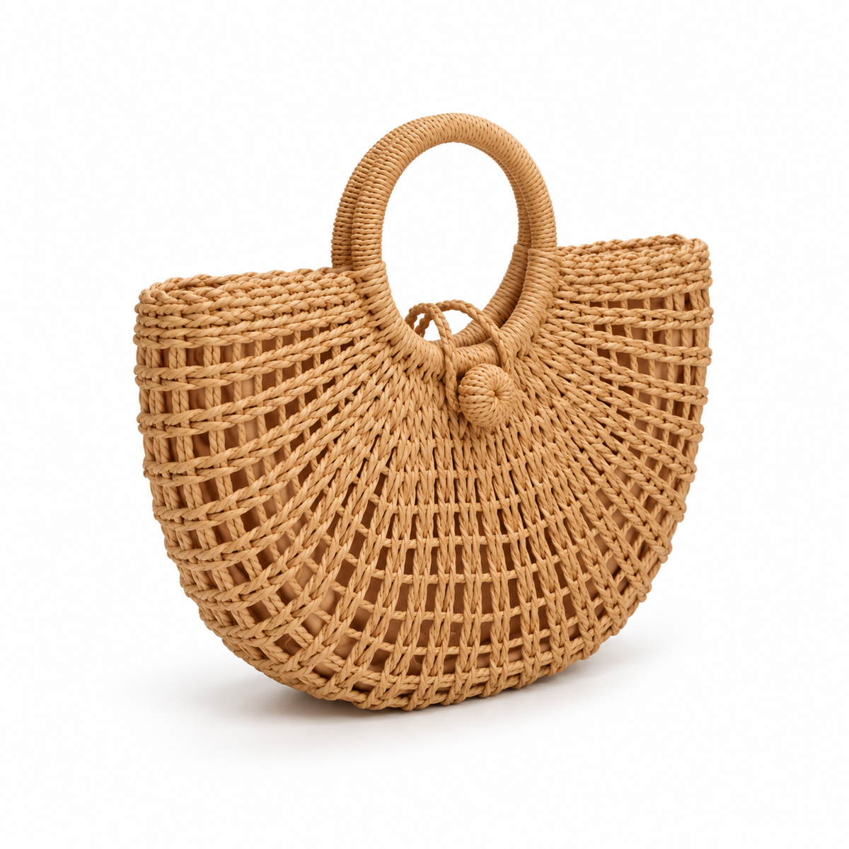 Handwoven Raffia Half Moon Summer Tote-1
