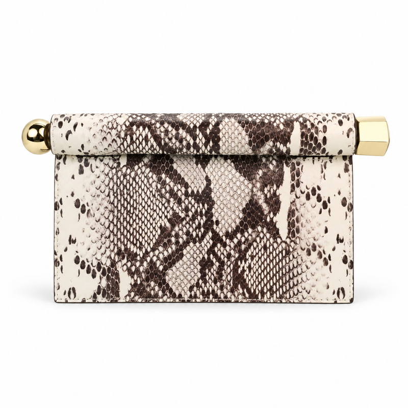 Elegant Snakeskin Print Leather Evening Clutch-2