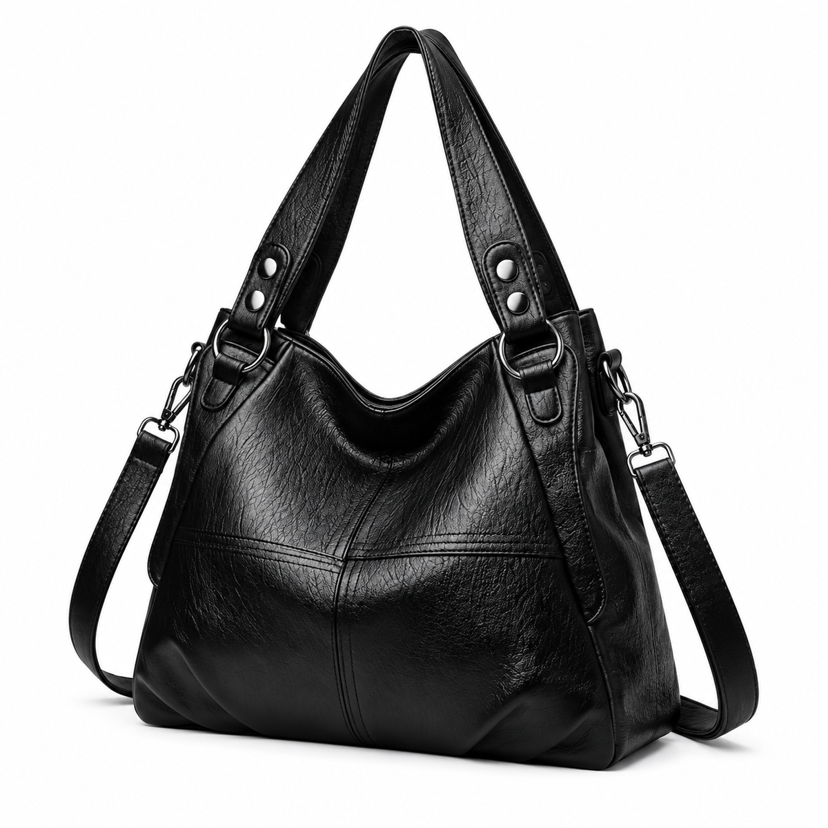 Black Textured Double Handle Shoulder Bag-3