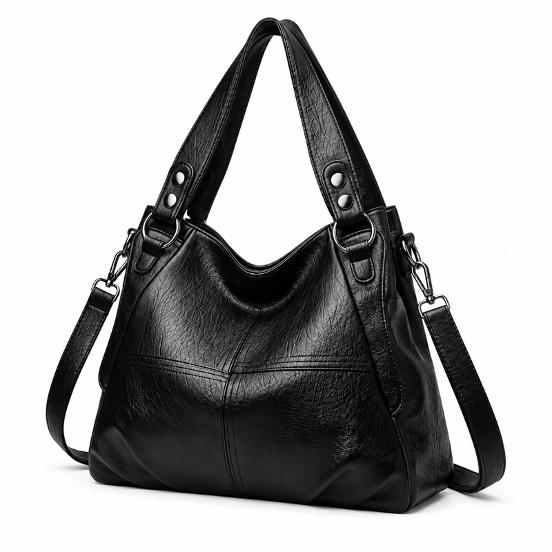 Black Textured Double Handle Shoulder Bag-3