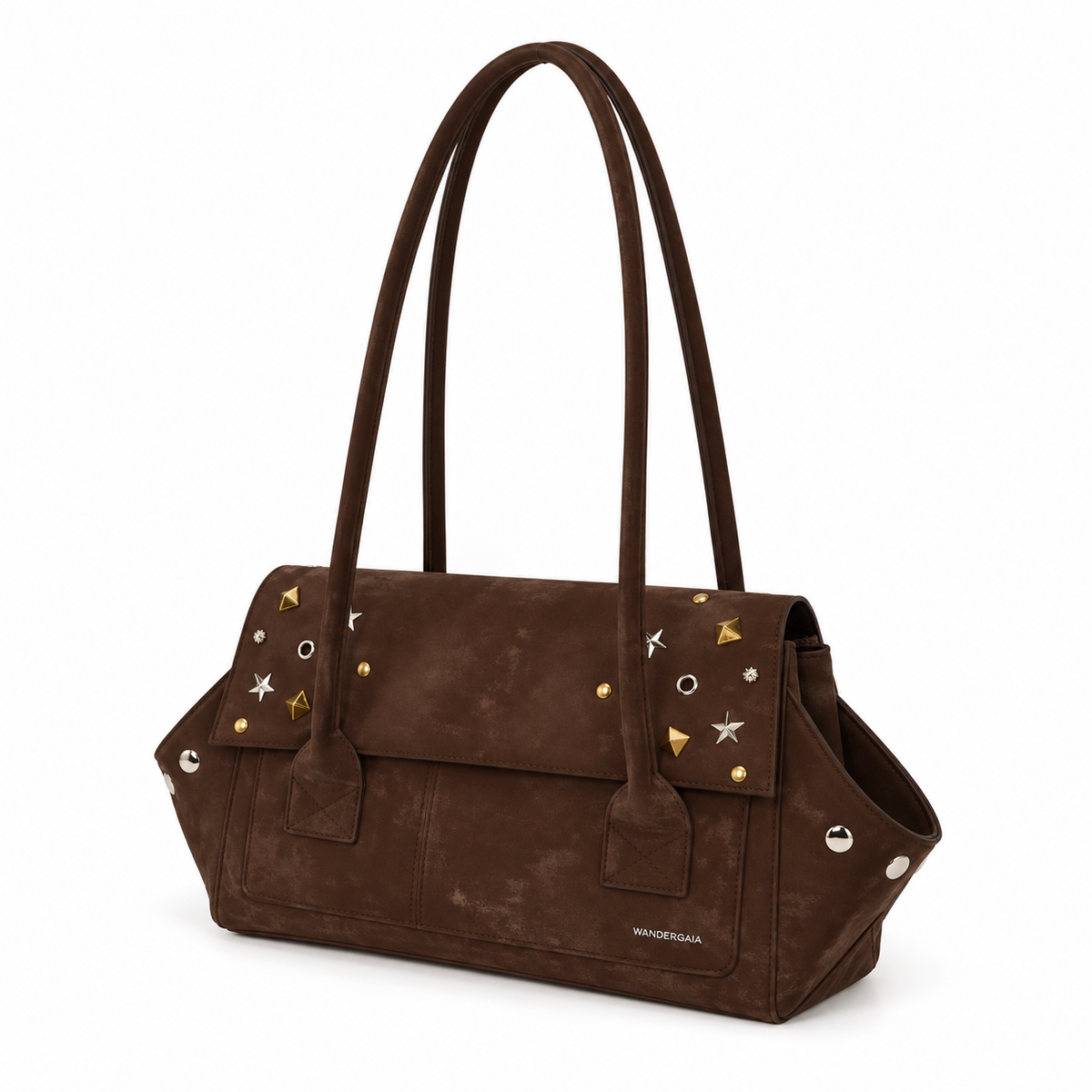 Vintage Brown Star Studded Shoulder Bag-3